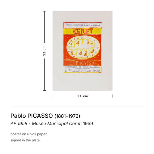 Pablo PICASSO AF 1958 - Musée Municipal Céret poster 1959