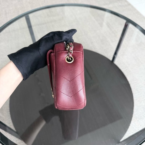 Image 1 of Chanel Flap - 22CM Chevron Calfskin Burgundy Gold Hardware Series 22