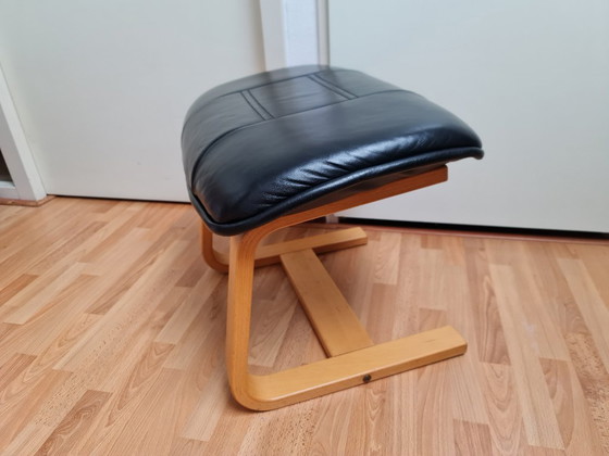 Image 1 of Hocker Poef Voetenbank Leer Vintage Scandinavisch Design