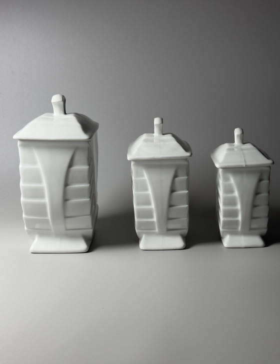 Image 1 of Set of Three Art Deco Porcelain Storage Jars