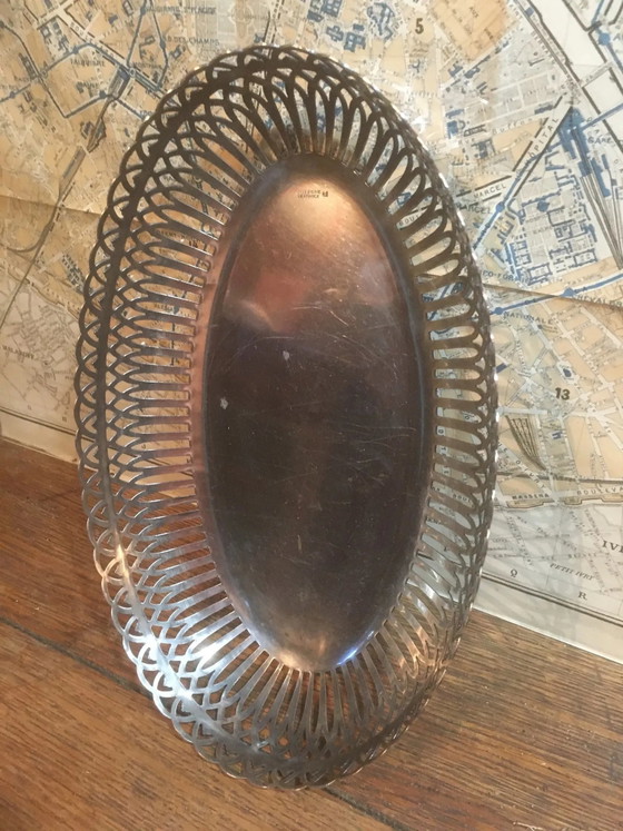 Opengewerkte zilverkleurige metalen broodmand – Schalen, Vintage (photo 7 of 8)
