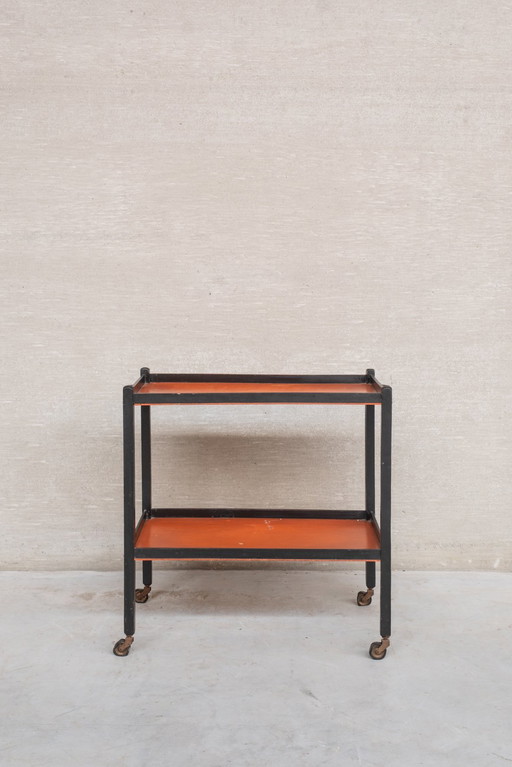 Chariot à café orange et noir des années 1930