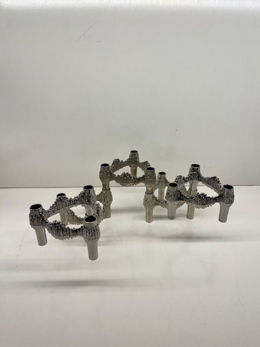 Set of 4 "Quist" candlesticks, Stoff Nagel modular design, stackable chrome vintage style