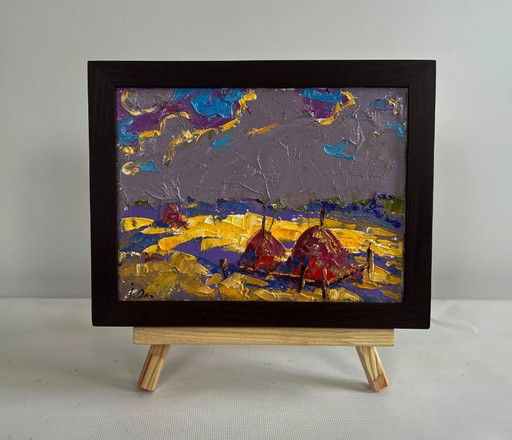 Original Oil Painting Autumn Field Landscape Autumn golden fields