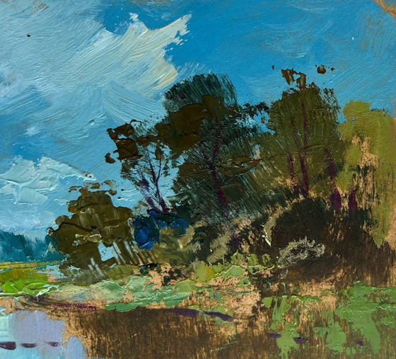 Image 1 of Original Oil Painting Summer River Landscape The Winding River