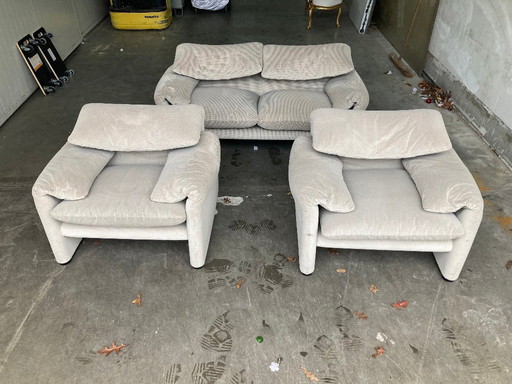 Unique original Maralunga set by Vico Magistretti for Cassina, 1985