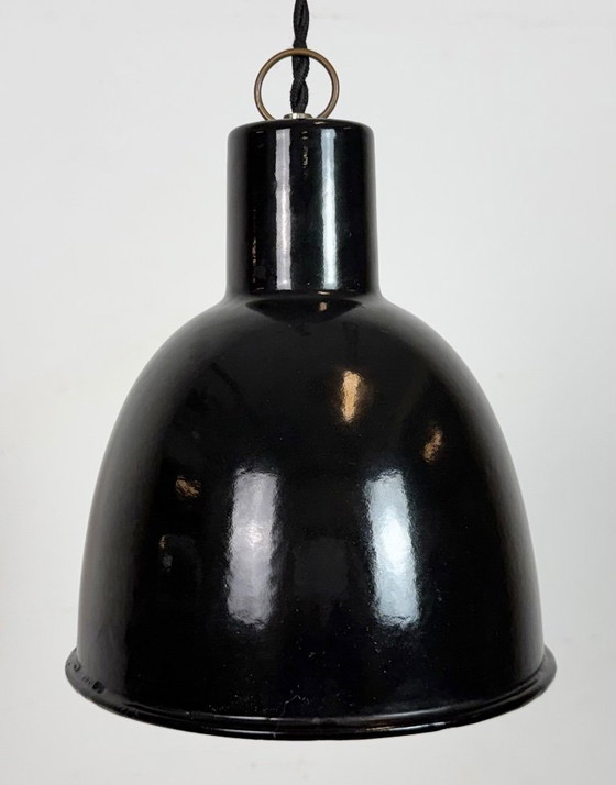 Image 1 of Small Industrial Black Enamel Ceiling Lamp, 1950s