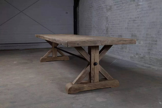 Image 1 of Farmhouse Table in Antique Solid Oak, Star Legs - 300 cm