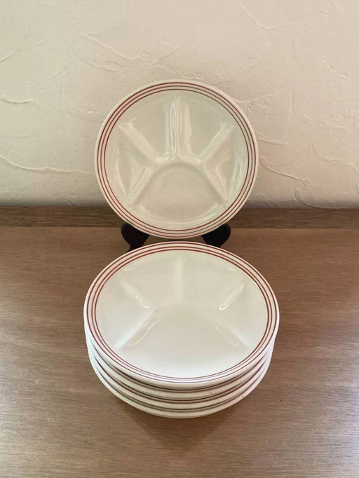 5 piatti per fonduta compartimentati, realizzati in Italia