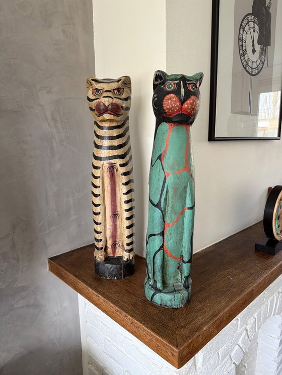 Image 1 of Vintage mint green with red cat 50cm high