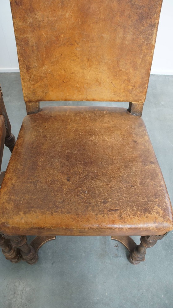 Image 1 of 4 x Sedia da pranzo antica in legno e pelle di pecora