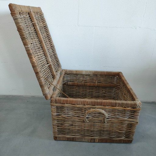 Vintage rattan/rieten 'Boho chic / Riviéra Maison' stijl mand/salontafel dekenkist – opbergkast, Other (photo 2 of 10)