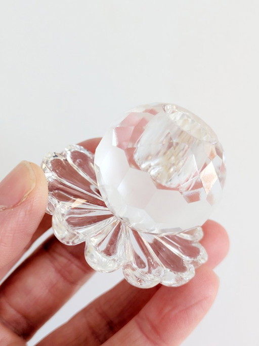 Set of 3 Vintage Crystal Candle Holders, Midcentury Faceted Glass Daisy Base Ornaments