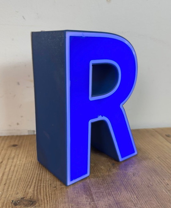 Image 1 of Vintage Blue Plastic Illuminated Letter R, 1970s