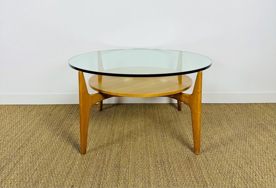Image 1 of Vintage ronde salontafel van beukenhout en glas, 1960