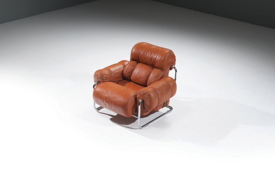 Image 1 of Tucroma Lounge-Sessel aus cognacfarbenem Leder von Guido Faleschini für i4 Mariani