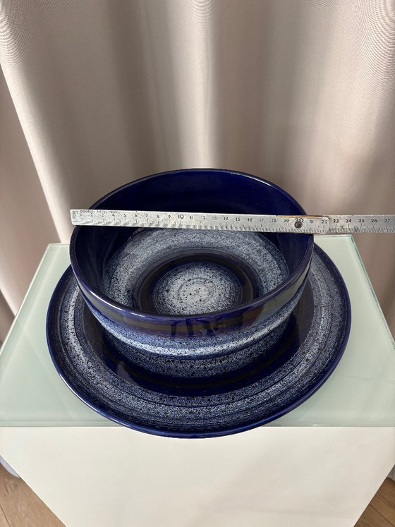 Set vintage di ciotola e piatto in ceramica blu cobalto di Waechtersbach, Germania Ovest. (photo 13 of 13)