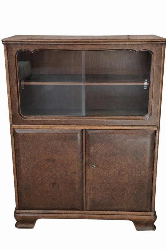 Image 1 of Vitrine vintage en loupe de noyer des années 1940/1950 – Design italien du milieu du siècle