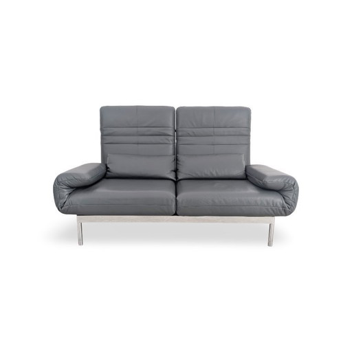 Original Rolf Benz Plura Sofa, designer couch, leather, two-seater, grey