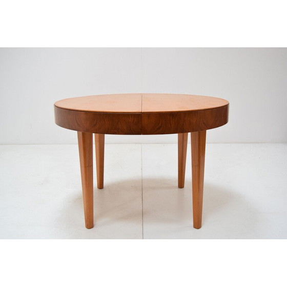 Image 1 of Vintage round wooden folding table by Jindrich Halabala, Czechoslovakia 1950