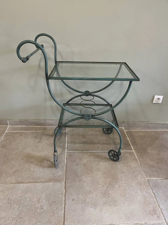 Patinated green-grey wrought iron dessert table – Bar carts, Glass, Art Nouveau (photo 12 of 16)