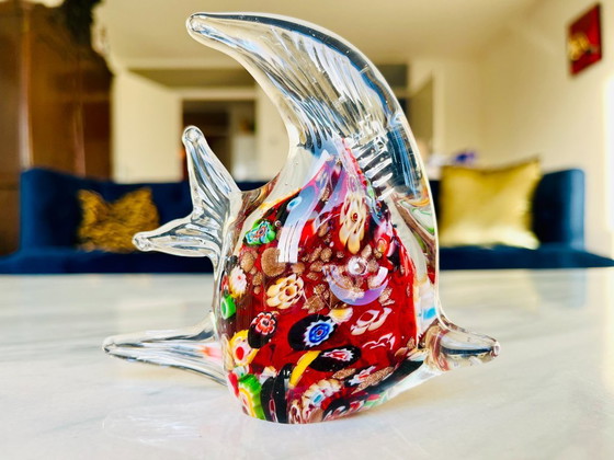 Image 1 of Fish Glass Figure Murano Style SCULPTURE art handmade blown Colorful Millefiori