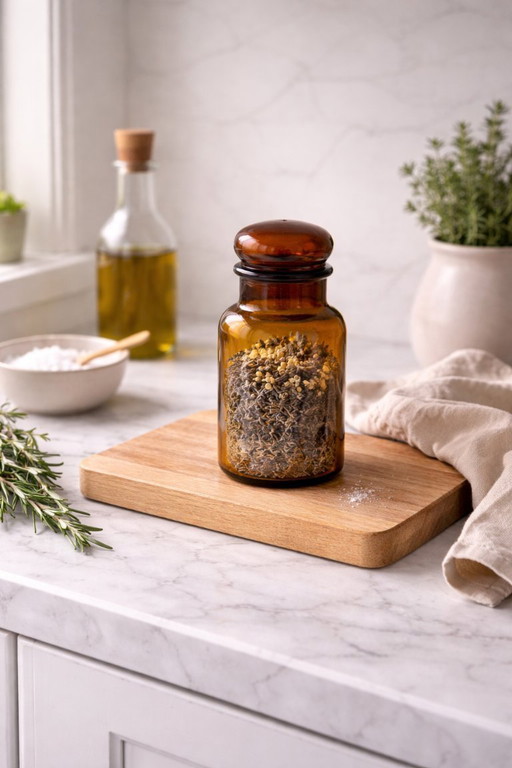 Barattolo in vetro ambrato, bottiglia da farmacia vintage, decorazione per il bagno