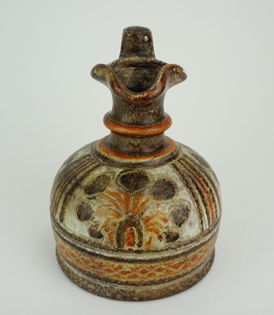 Image 1 of Vase/pichet en céramique italienne du milieu du XXe siècle, modèle Italica Ars 1680/16, brun et orange