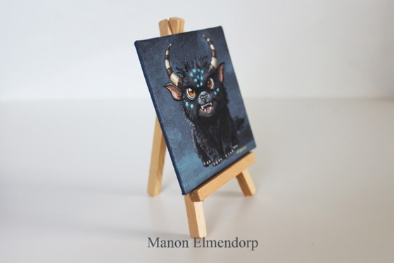 Image 1 of Unique Hand-Painted Fantasy Art Small Painting including Donkey