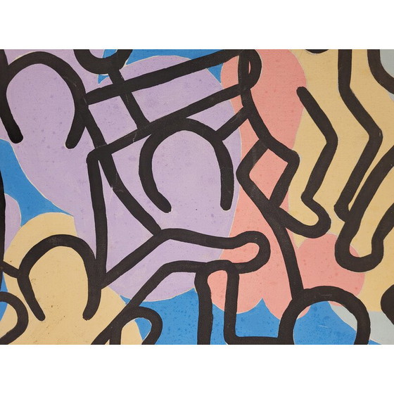 Image 1 of Vintage "Composition" oil on canvas by Keith Haring, 1980s