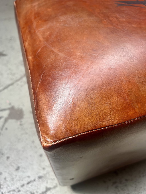 Vintage leren poef