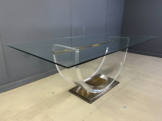 Image 1 of Vintage lucite and brass dining table, 1970s