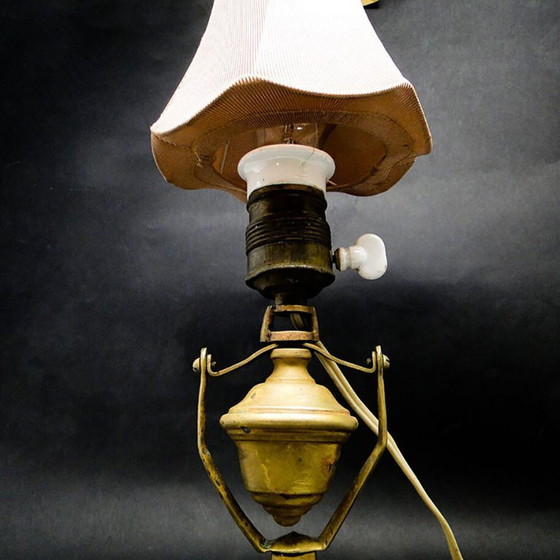 Vintage Bedside Lamp, Poland, Early 20th Century – Table lamps, Textile, Brass (photo 5 of 5)