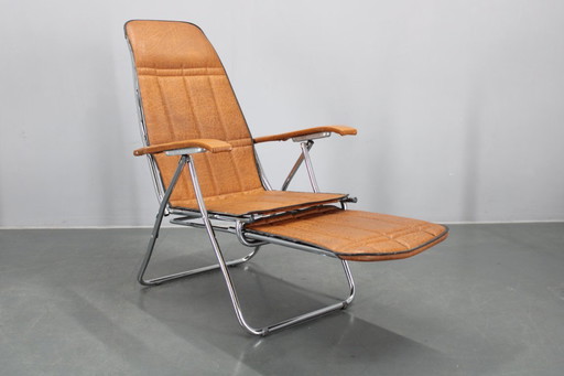 1970 Italiaanse opvouwbare loungestoel met kunstlederen bekleding