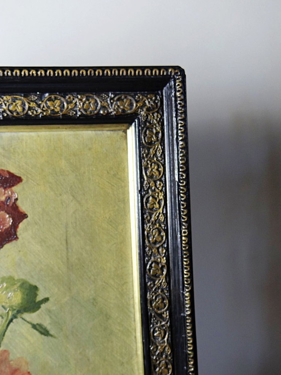 Image 1 of Large antique painting of peonies, signed E. Jacque, late 19th/early 20th century