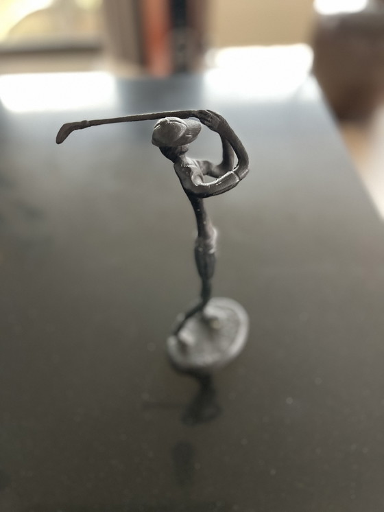 Image 1 of Set of 2 bronze golf figurines – vintage sports theme