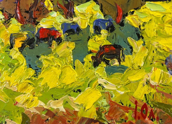 Image 1 of Original Oil Painting Summer Field Landscape The breeze brings peace
