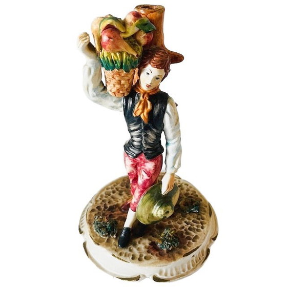 Image 1 of Vintage mid-century Italian Bassano sculpture of a young man with fruit, 1950s, signed