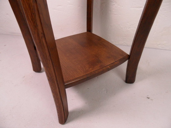 Image 1 of Vintage oak side table with glass 1950s
