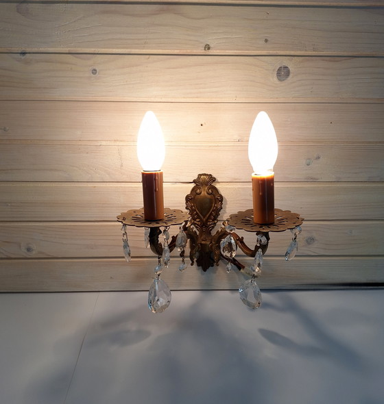 Image 1 of Lampada da parete vintage in ottone con cristalli, Jugoslavia 1970