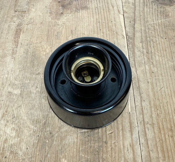 Image 1 of Lampada da parete o da soffitto vintage in bachelite marrone con vetro opalino, anni '60