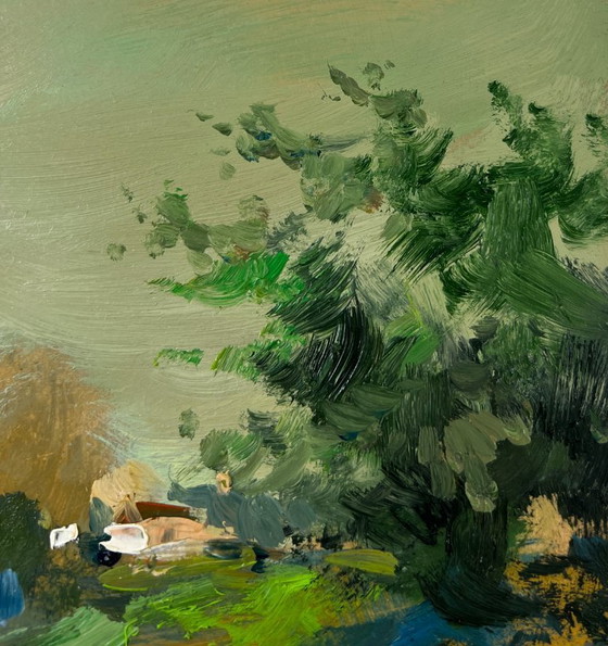 Image 1 of Original Oil Painting Summer Beach Landscape Boat near the shore