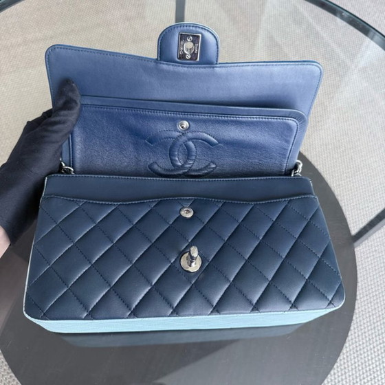 Image 1 of Chanel Classic Flap Medium - 25CM Quilted Lambskin Tri-Color Blue Silver Hardware Series 22