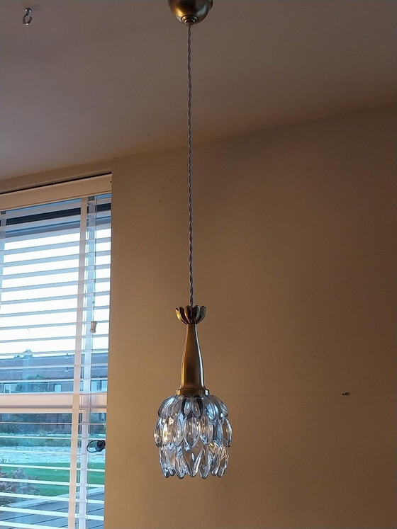 Suspension vintage italienne verre et laiton, Italiaans ontwerp, Métal, Transparent (photo 9 sur 9)