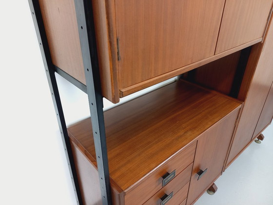Image 1 of Vintage Italian teak and metal double modular bookshelf from the 60s