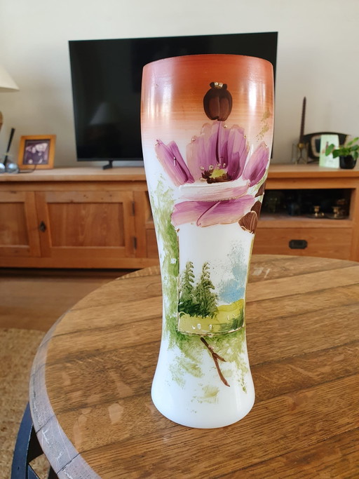 Antieke Bristol Opaline Vaas – Handbeschilderd – Ca. 1900 (23 cm) – vazen, Glass (photo 2 of 15)