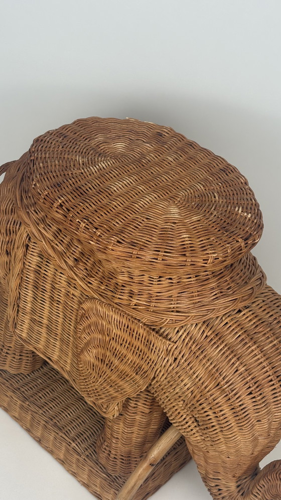 Image 1 of Original vintage rattan elephant plant/side table tray