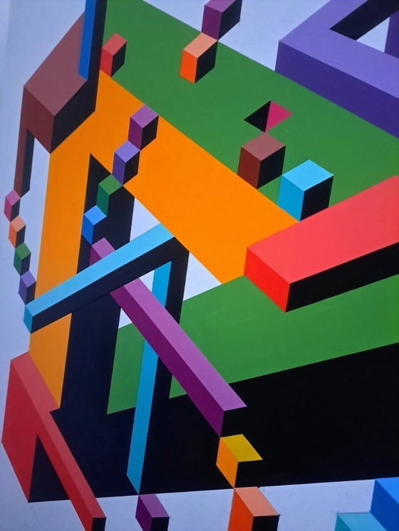 Image 1 of Modern abstract painting 'Complication 3' - Franklin van Dam - Acrylic on MDF - 93 x 81 cm