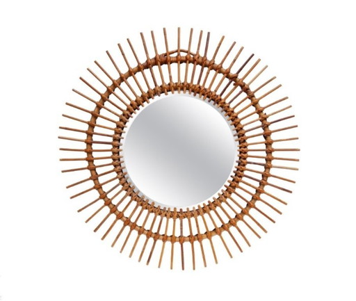 Large rattan sun mirror 68 cm. Vintage 70s