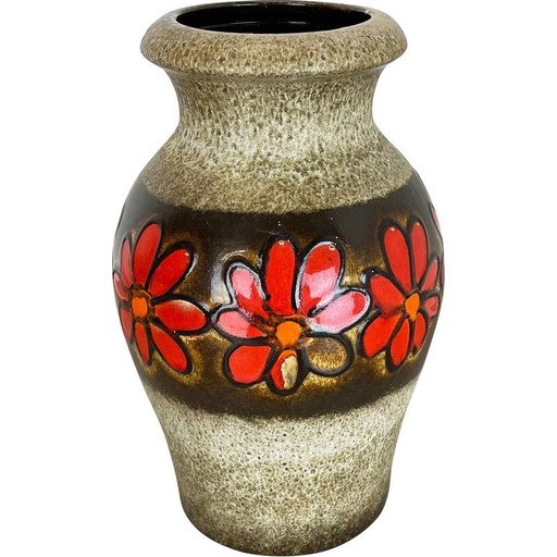 Vase vintage "Floral" en céramique de lave pour Scheurich, Allemagne 1970